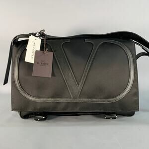 VALENTINO Black Nylon Leather Monogram Messenger Bag